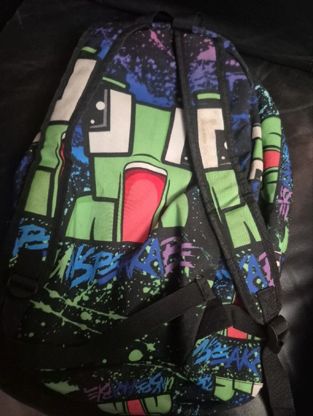 Kids Green Graphic Character Backpack with Splash Print